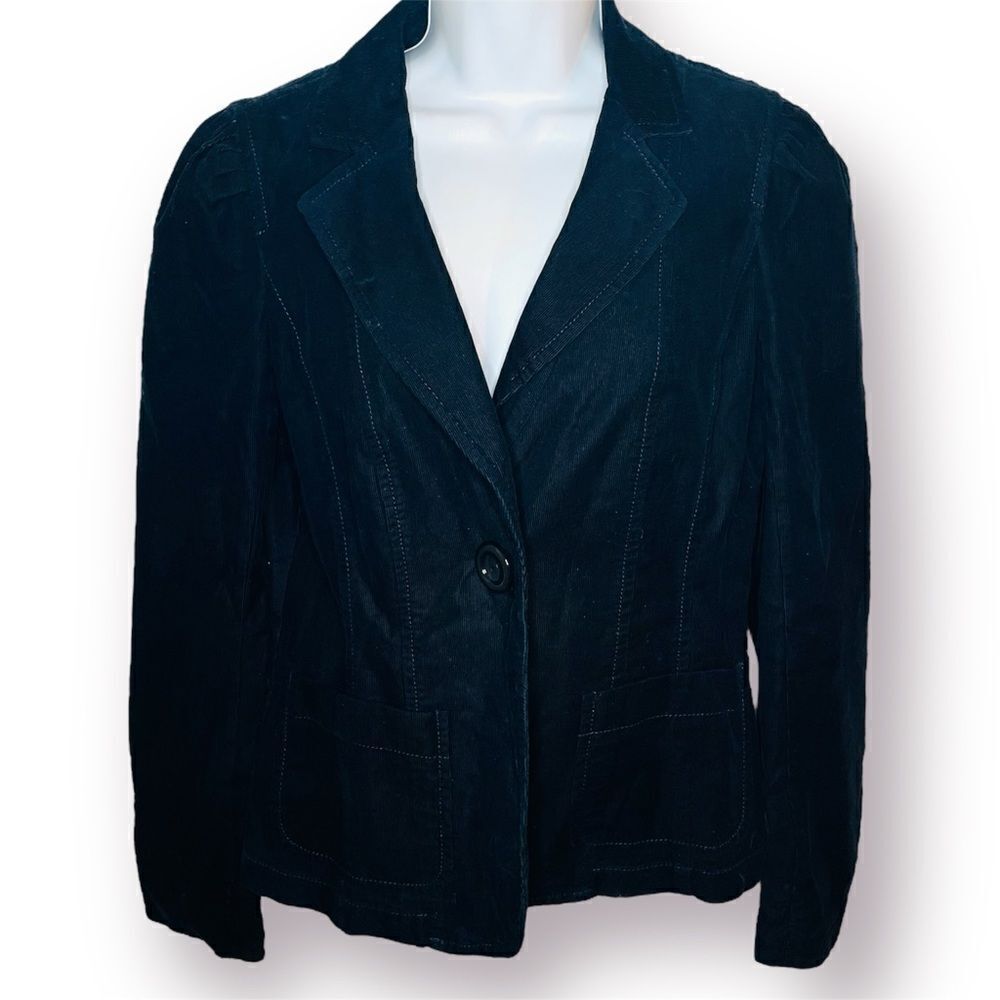 Ann Taylor Corton Corduroy Blazer Jacket Notched Lapel Button Dark Navy Blue 6